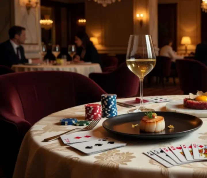Copas de vino maridando una mesa de póker gourmet